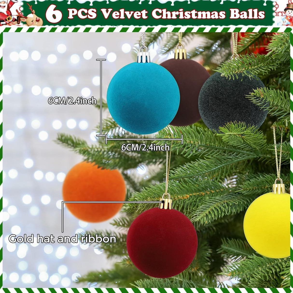 Velvet Ball Ornaments Christmas Balls Red 6 PCS 2.36-Inch Xmas Tree Ball Ornaments for Party Christmas Tree Decor Baby Shower First Xmas Decorations