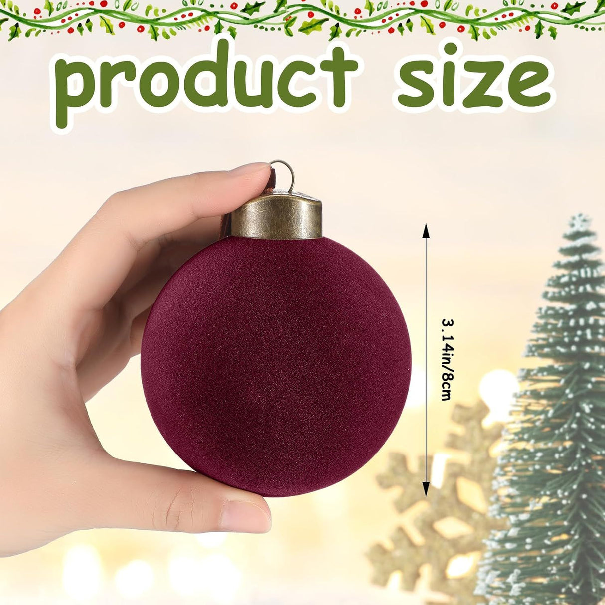 15 Pcs Velvet Christmas Balls Bulk Flocked Christmas Tree Ball Ornaments Plastic Xmas Decorative Hanging Ornaments (Burgundy)