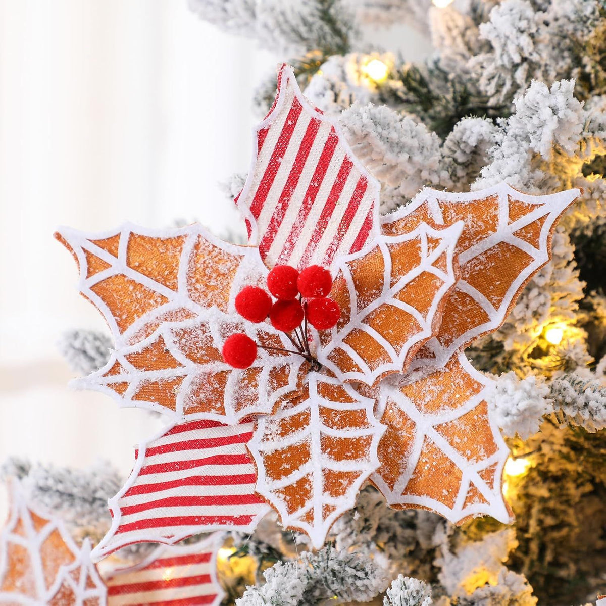10 Pcs Large Gingerbread Poinsettia Christmas Decorations 9.8" Jumbo Gingerbread Flowers Tree Picks Ginger Bread Christmas Tree Ornaments for Xmas New Year Wreath Garland Home Vase Decor