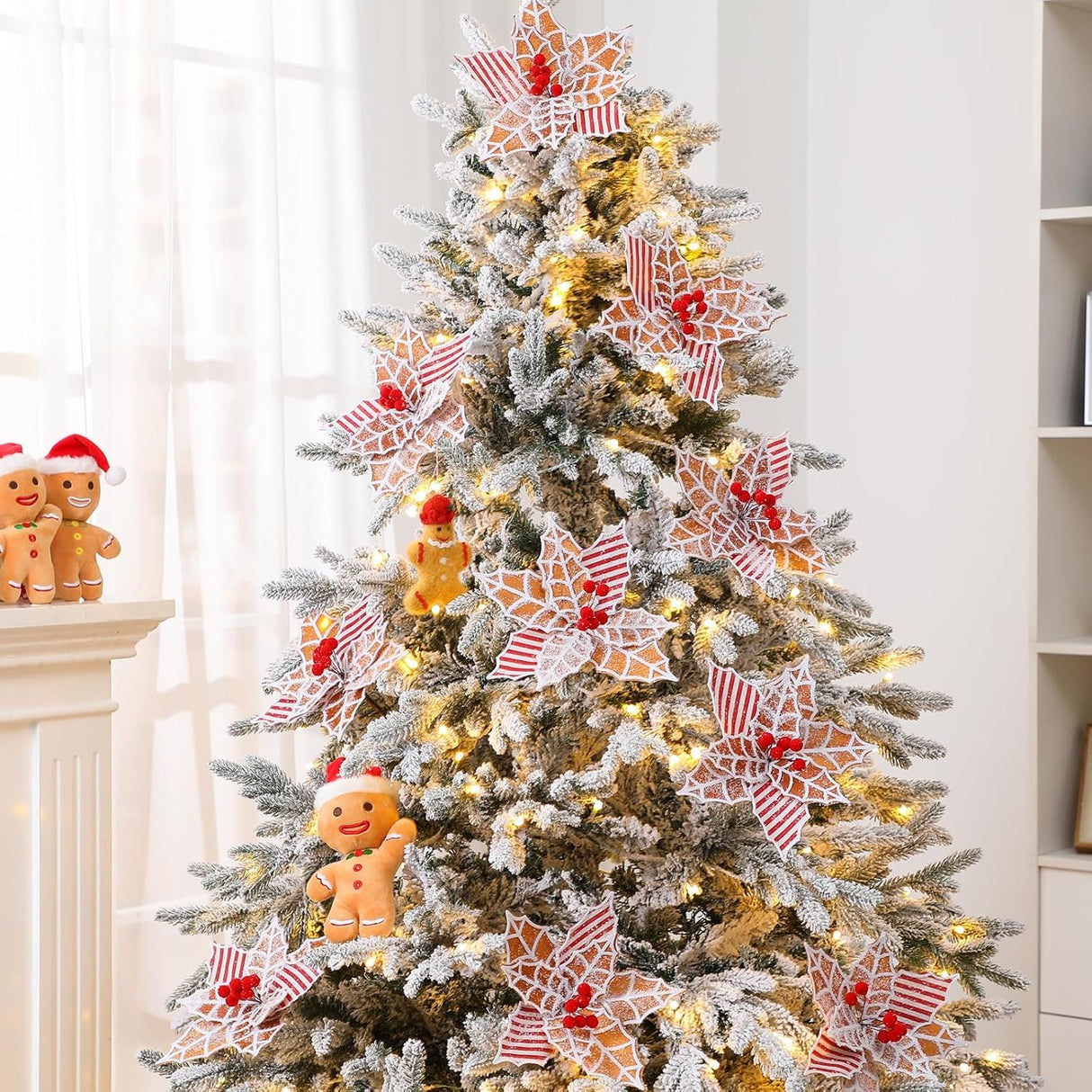 10 Pcs Large Gingerbread Poinsettia Christmas Decorations 9.8" Jumbo Gingerbread Flowers Tree Picks Ginger Bread Christmas Tree Ornaments for Xmas New Year Wreath Garland Home Vase Decor