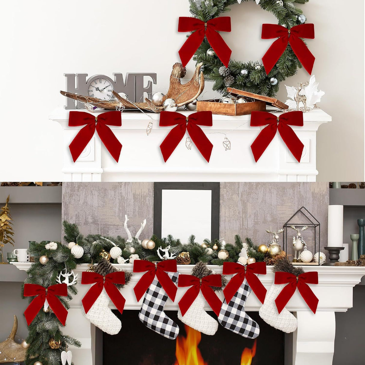 24 Pcs Christmas Bow Christmas Wreath Bows Velvet Ribbon Bows Xmas Tree Ornaments Gift Wrapping Xmas Decoration Handmade Crafts Gifts for Home Indoor Holiday Party (Red)