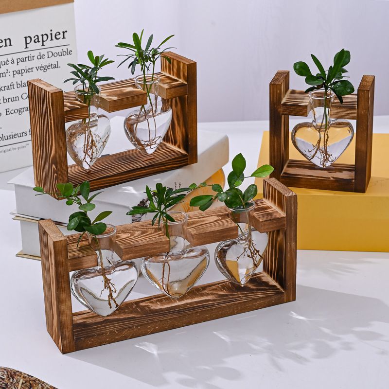HydroponicWoodenFramewithSnap-On-Heart-ShapedTripleBottle