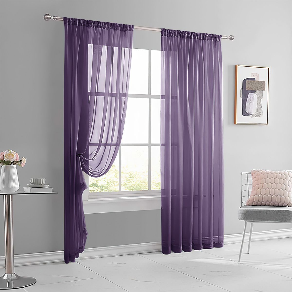 2 Pack Semi Blackout Sheer Curtains Navy Blue