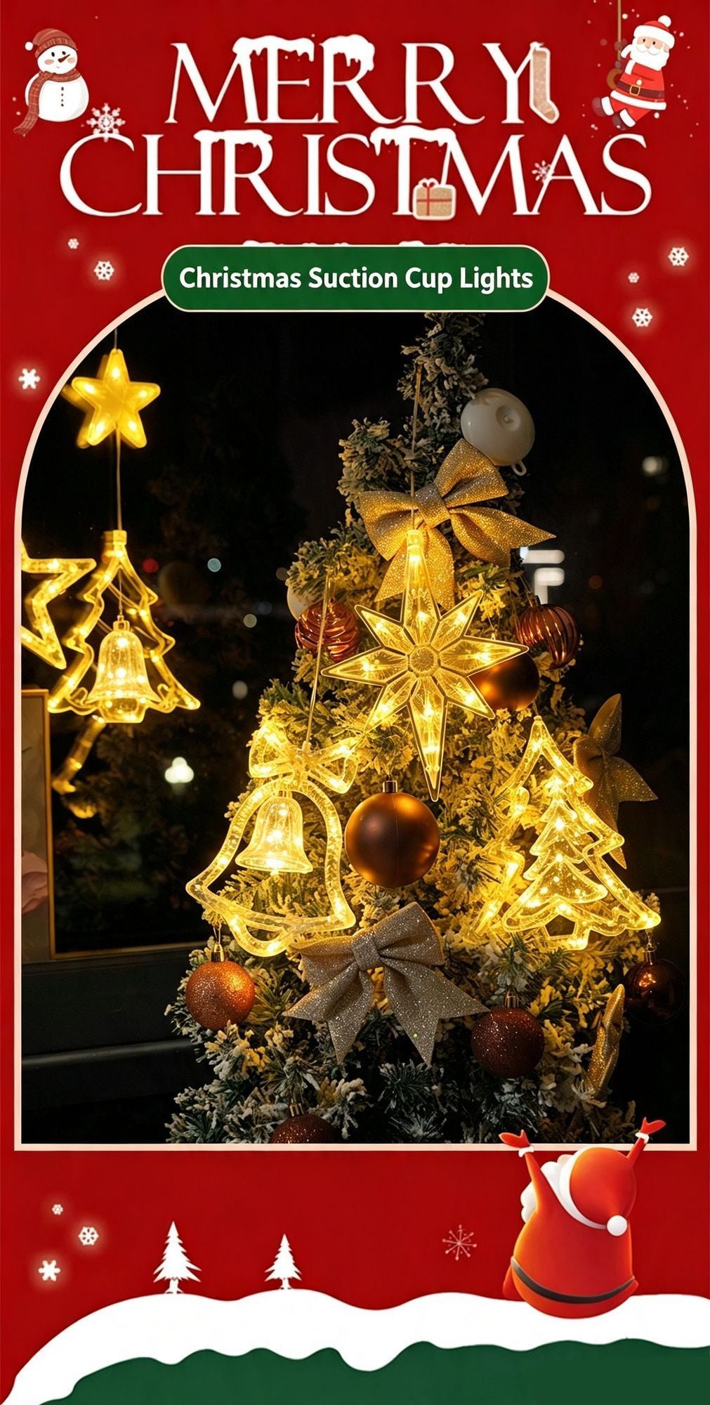 Colourful Diamond Snowflake Star LED Suction Lights, Battery Operated Eye-catching Christmas Window Lighting