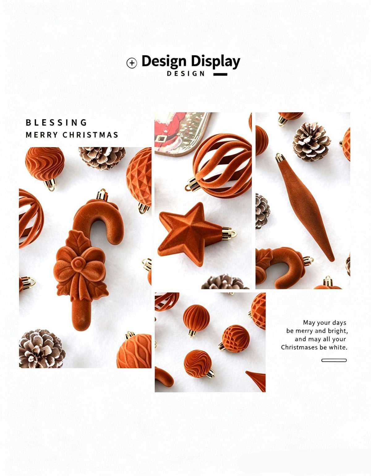 Trendy Flocked Shaped Christmas Ball Decorations, Elegant Ins Style Christmas Tree Pendant Set, Cream White 28 Pack Gift Box