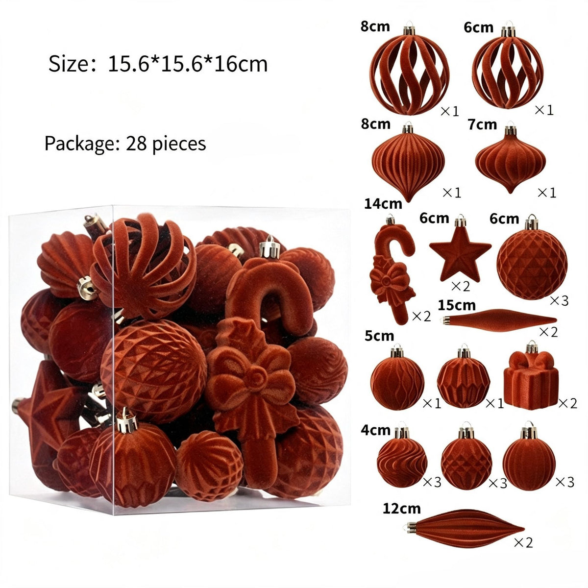 Flocked Irregular Christmas Bauble Ornaments, Minimalist Ins Xmas Tree Hanging Decor, Camel Tone 28 Pack Gift Box