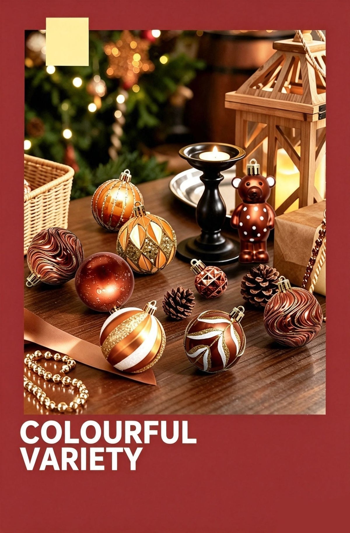 46PCS Hand Painted Christmas Ornament Balls, Gift Box Packaging, Christmas & Halloween Indoor Decoration, Red Gold
