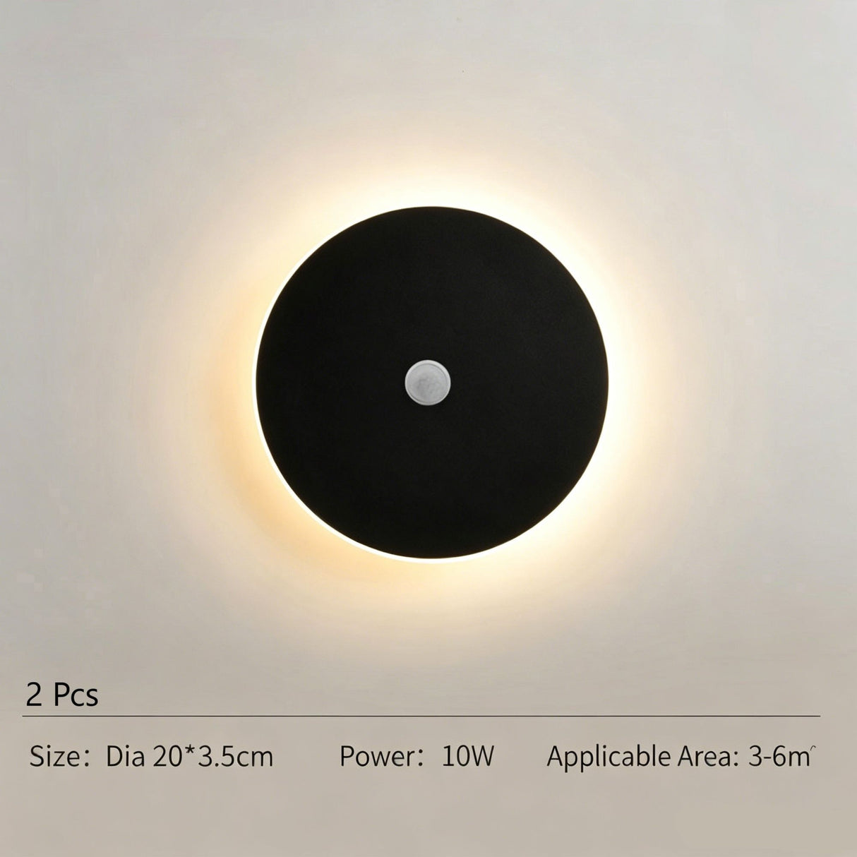 20CM Black Sensor Eclipse Wall Light 2Pcs Stepless Dimming