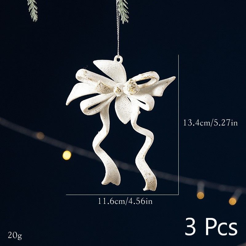 White Gold Bowknot Christmas Decor Pendants, Set of 3, Christmas & Halloween Party Scene Decoration, Classic Xmas Tree Accessory, Exquisite Gift Box Filler Ornament