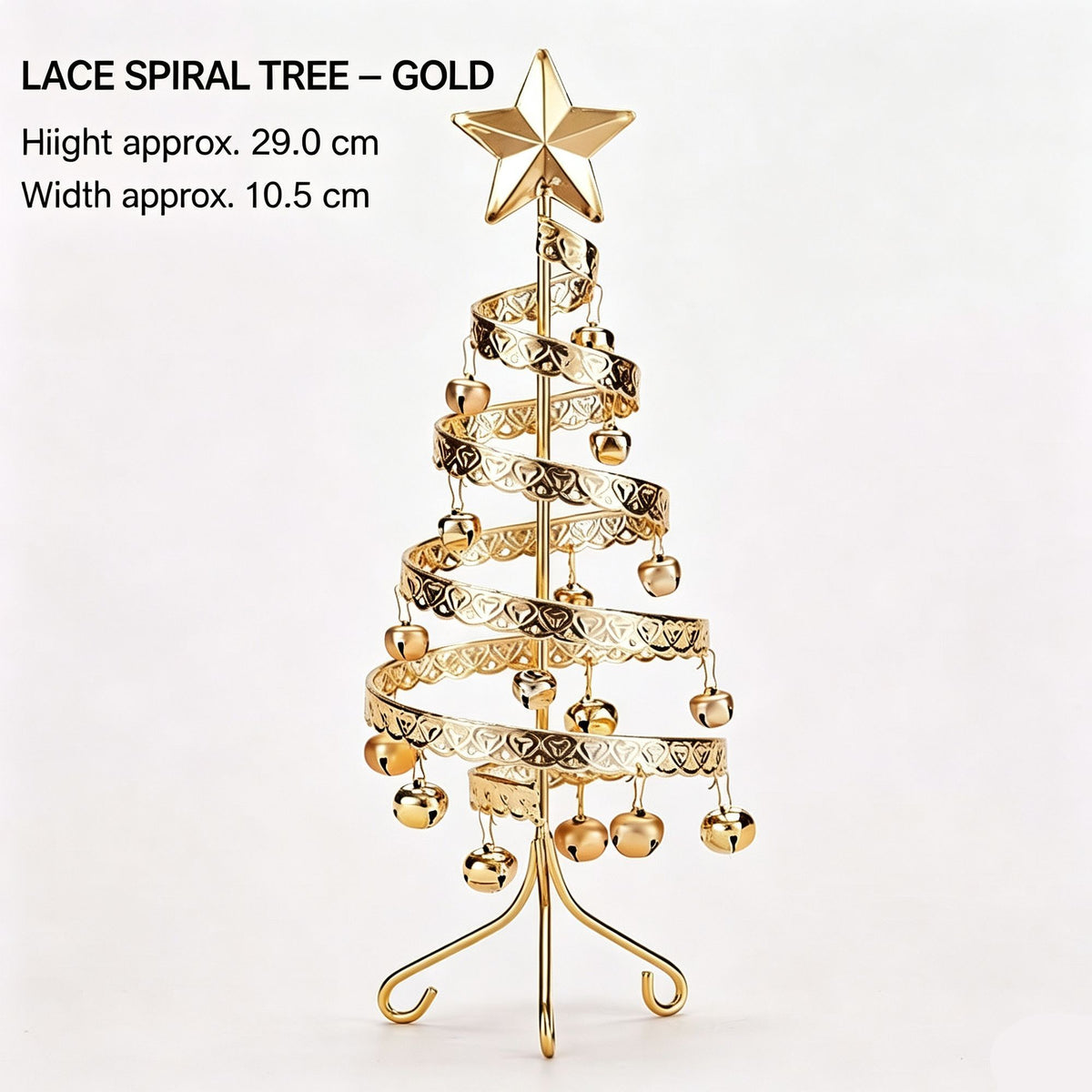 Mini Iron‑art Christmas Bell Tree, Golden Lace Spiral Tabletop Artificial Xmas Tree, Christmas & Halloween Window Display Ornament, Delicate Holiday Gift for Table Scene Decoration