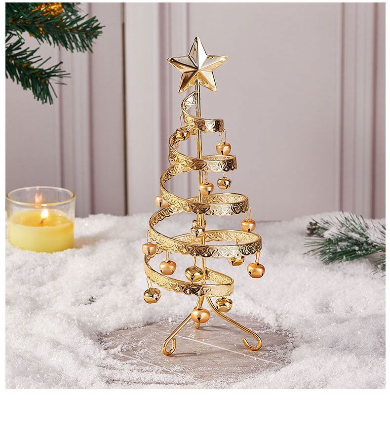 Tabletop Iron Spiral Bell Christmas Tree, Golden Finish, Christmas & Halloween Party Desktop Decor, Compact Simulation Festive Ornament, Thoughtful Small Holiday Present