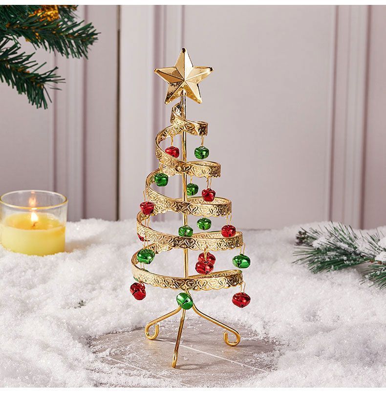 Swirl Bell Iron‑art Mini Christmas Tree, Red‑Green‑Gold Combination, Christmas & Halloween Party Table Centerpiece, Vintage Style Desktop Festive Ornament, Lovely Holiday Giveaway Gift