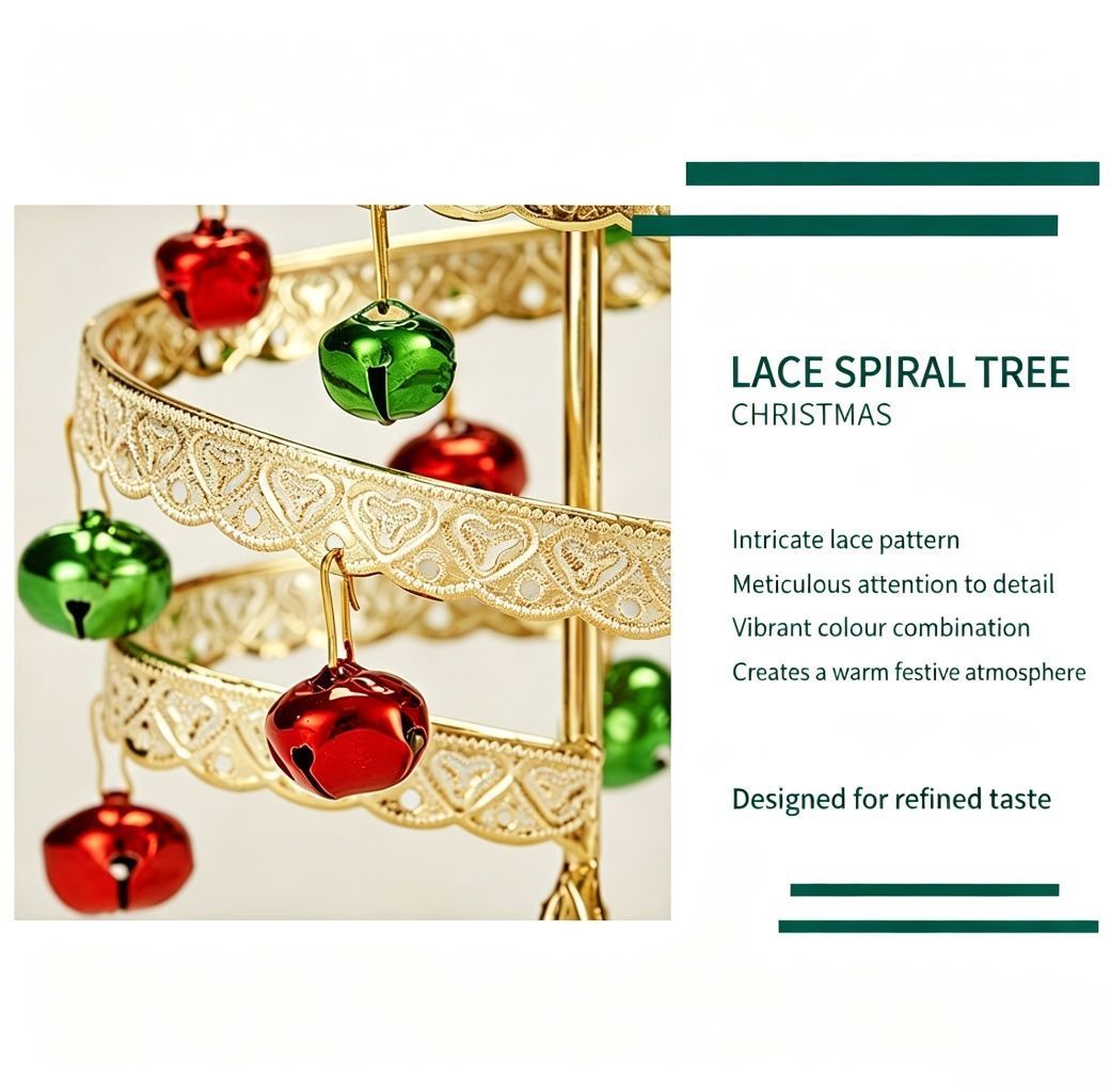 Swirl Bell Iron‑art Mini Christmas Tree, Red‑Green‑Gold Combination, Christmas & Halloween Party Table Centerpiece, Vintage Style Desktop Festive Ornament, Lovely Holiday Giveaway Gift