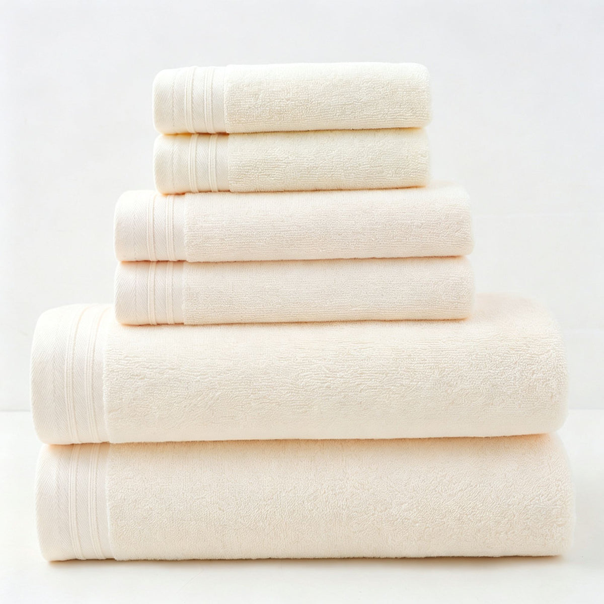 Off‑White Pure Cotton 6‑Piece Towel Set | Christmas Elegant Household Gift | 2Pcs 35x75cm Hand Towel+2Pcs 140x70cm Bath Towel+2Pcs 35x35cm Face Towel, Soft Bathroom Towel Collection