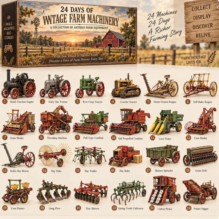 Antique Farm Equipment Blind Box Collector Edition 24 Vintage Mini Machines Steam Tractor Thresher Models 26x18x3cm Acrylic Stand Gift