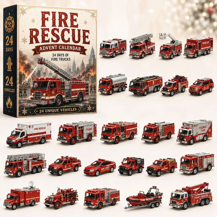 Fire Rescue 24 Vehicle Advent Calendar Fire Truck Model Collection 26x18x3cm 3mm Acrylic Inserts Countdown Gift