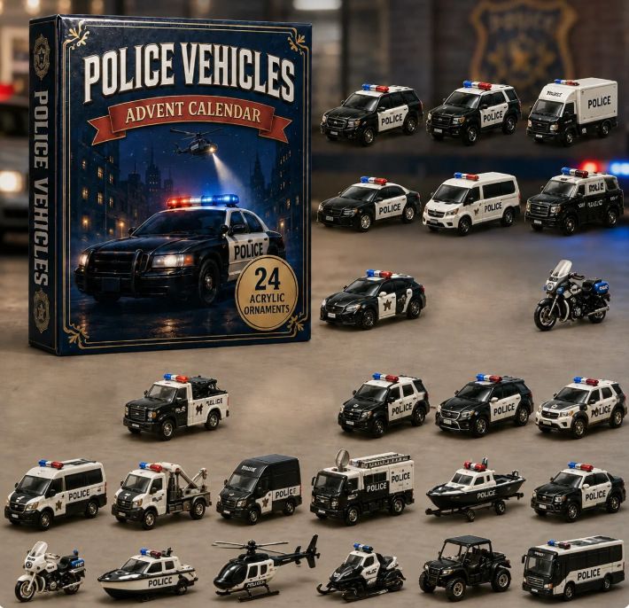 Police Vehicle Blind Box Style B 24 Acrylic Ornaments 26x18x3cm 3mm Thick Patrol Car Helicopter Boat Models Holiday Gift for Him