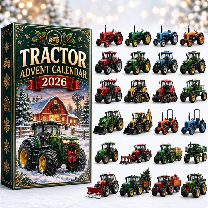 Green Tractor Advent Calendar 24 Mini Farm Machine Models Reveal Box 26x18x3cm 3mm Acrylic Inserts Christmas Tabletop Decor