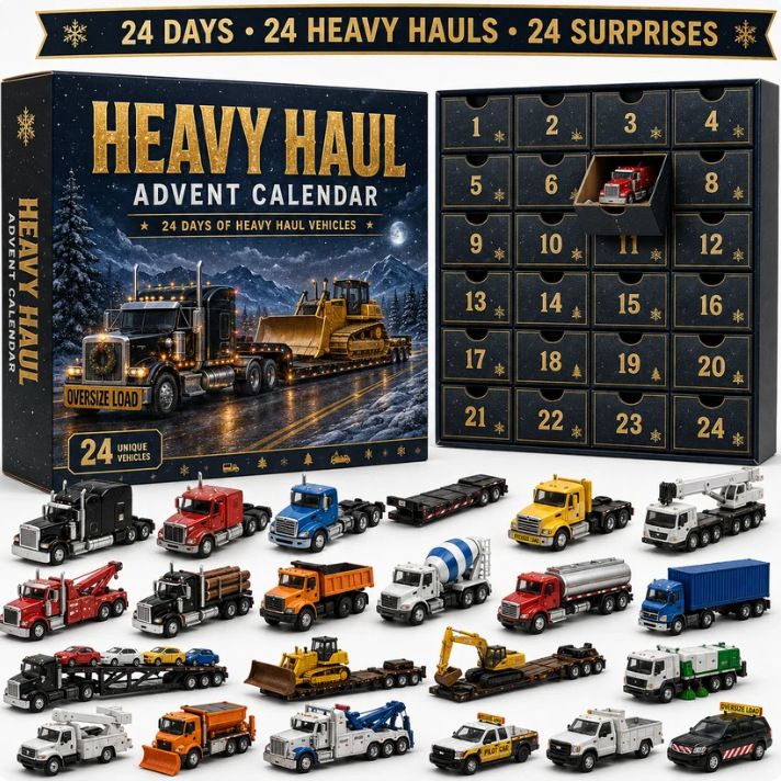 Oversize Load Hauler Model Set Heavy Transport Truck Blind Box 24-Day Countdown 26x18x3cm 3mm Acrylic Accessories Christmas Gift
