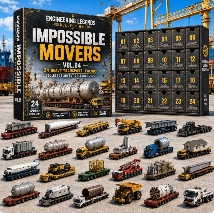 24 Day Impossible Movers Countdown 26x18x3cm 3mm Acrylic Oversize Heavy Machinery Blind Box Engineering Truck Models Xmas Gift