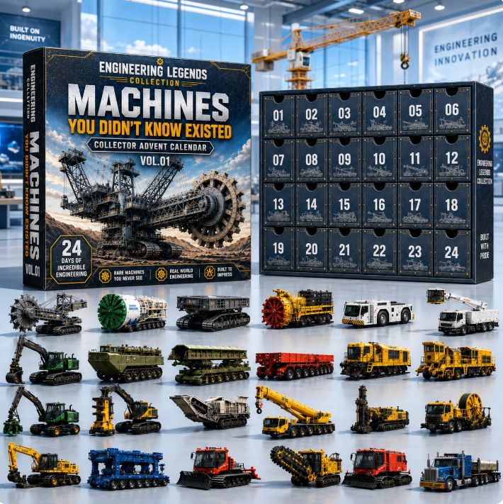 Machines You Didn't Know Existed Vol.01 Engineering Legends Heavy Equipment Model Countdown Box 24 Surprise Doors 26x18x3cm 3mm Acrylic Gift