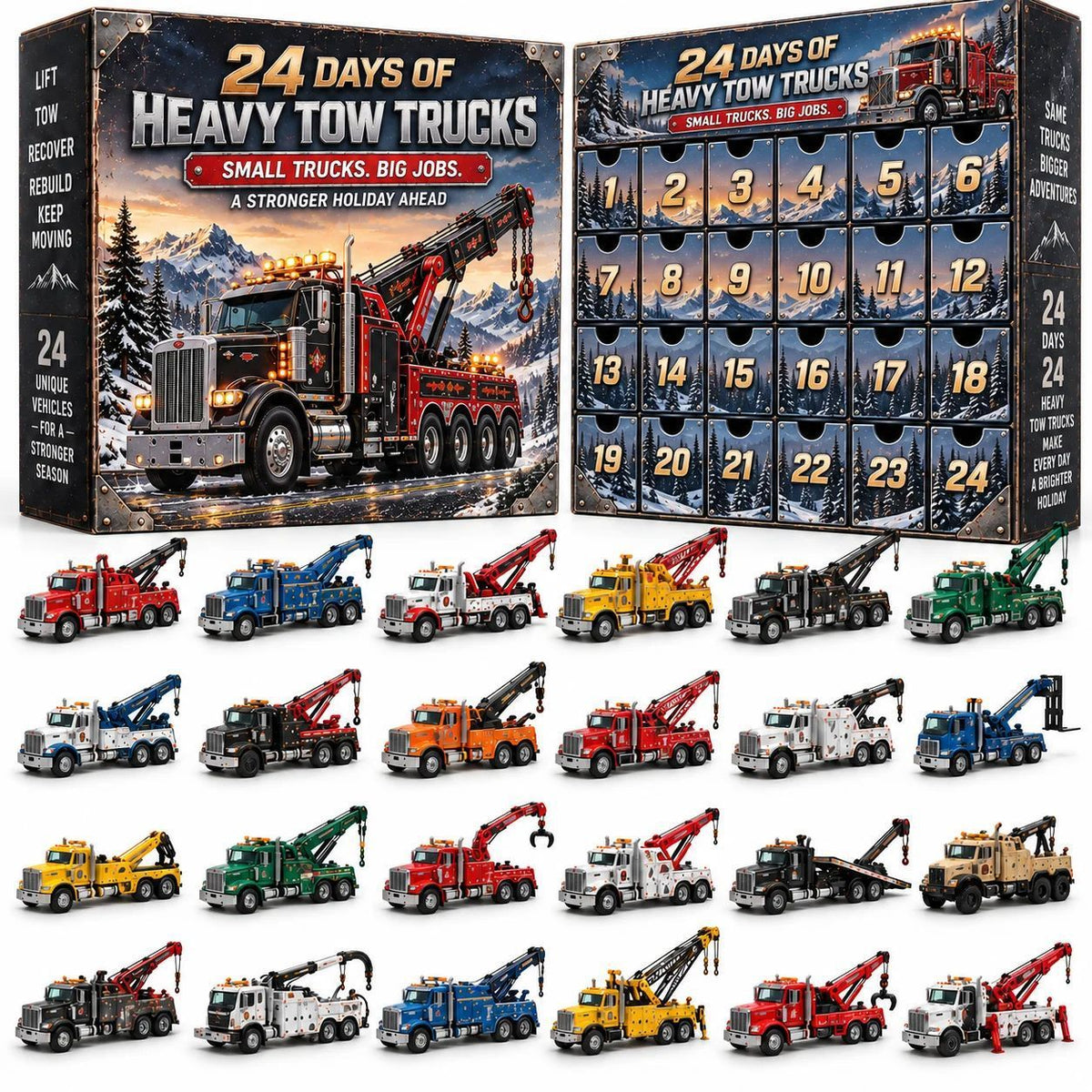 Heavy Wrecker Recovery Truck Blind Box 24 Numbered Cubby Reveals 26x18x3cm 3mm Acrylic Charms Festive Tabletop Countdown