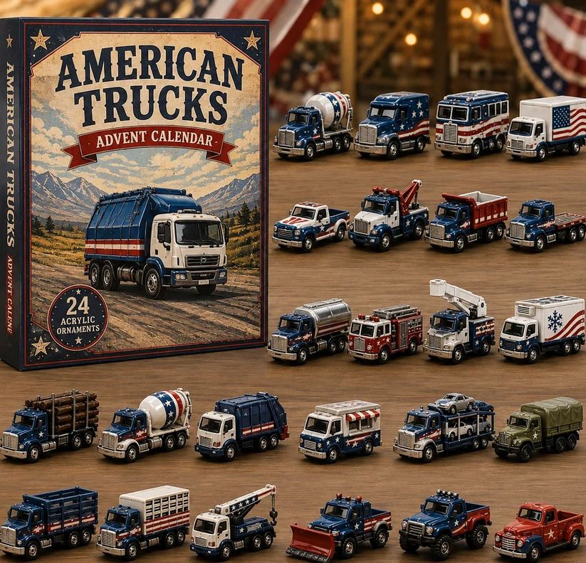 American Trucks Refuse Collector Advent Edition 24 Day Countdown 26x18x3cm Flat 3mm Acrylic Craft Ornaments Patriotic Sanitation Lorry Display