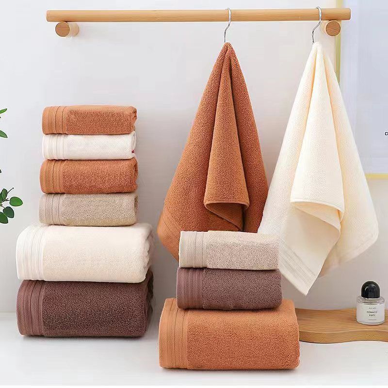 Combed Cotton Towel Set for Bath, Hand and Face, Camel