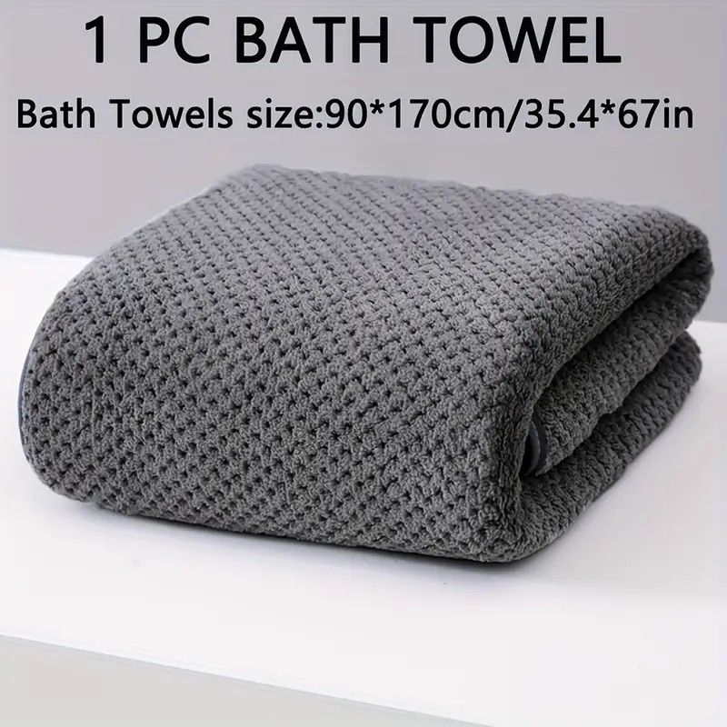 Modern Pineapple Grid Design Ultra-Soft Coral Fleece Bath Towel|90x170cm Extra Thick Strong Absorption, Suitable for Bathroom, Gym, Hotel, and Home Use.(white)