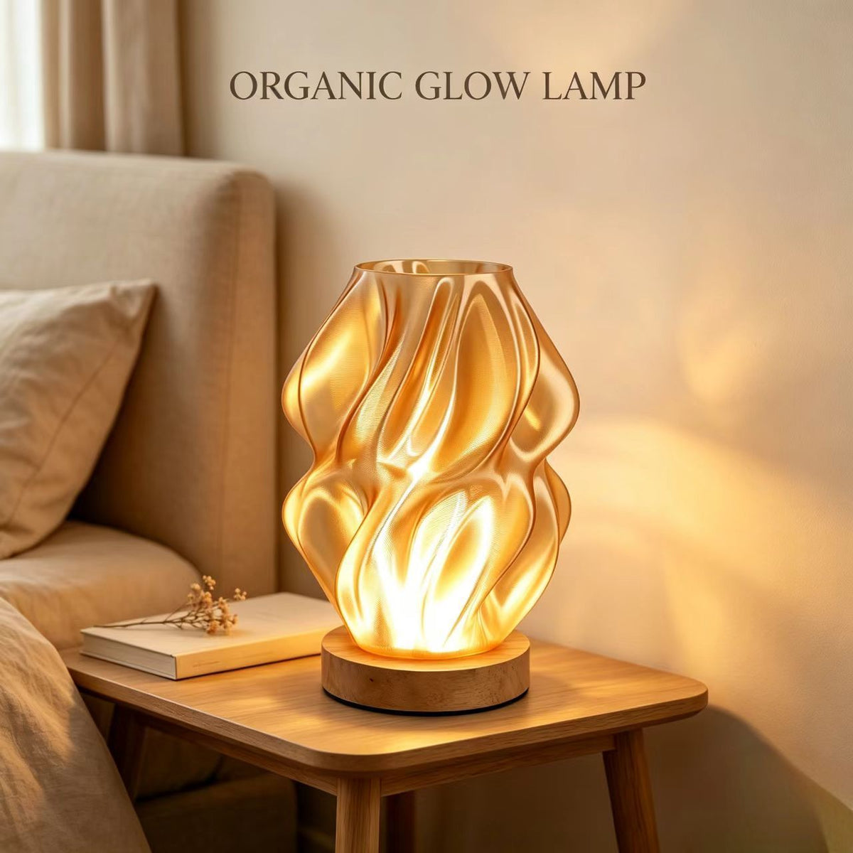 Spiral Table Lamp, 3D Printed, Dimmable, Solid Wood Base, Home Decoration, Mood Light.(green)