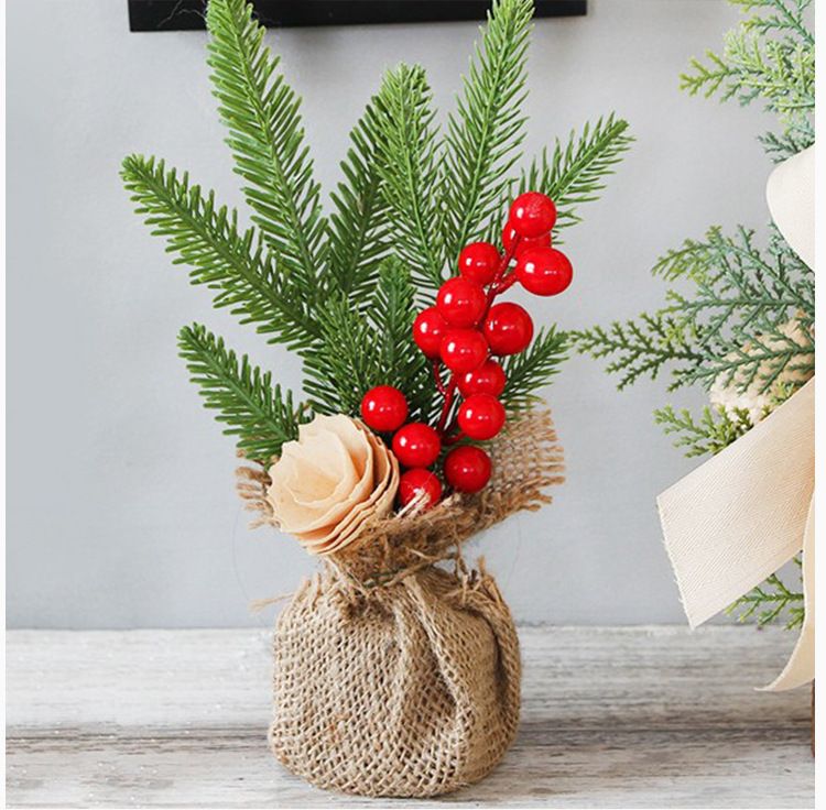 Red Berry Style 25cm Desktop Mini Christmas Tree, Christmas Window Decorative Potted Plant