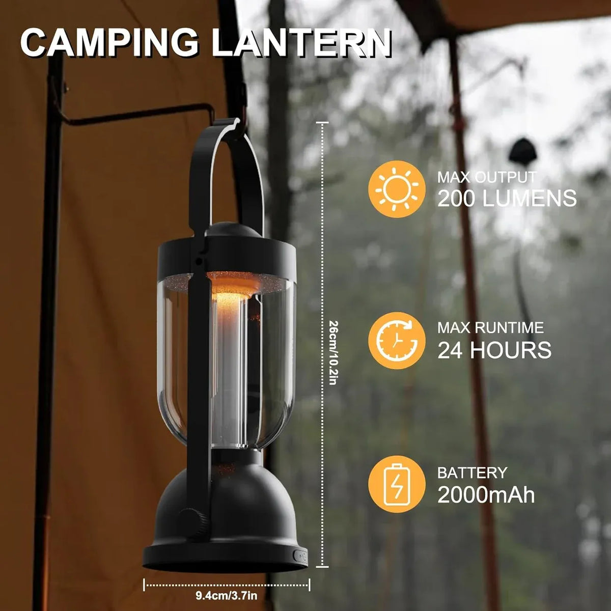Retro Camping Lantern, 200 Lumens Stepless Dimming, 24h Long Battery Life, Essential for Outdoor Ambiance & Emergency!