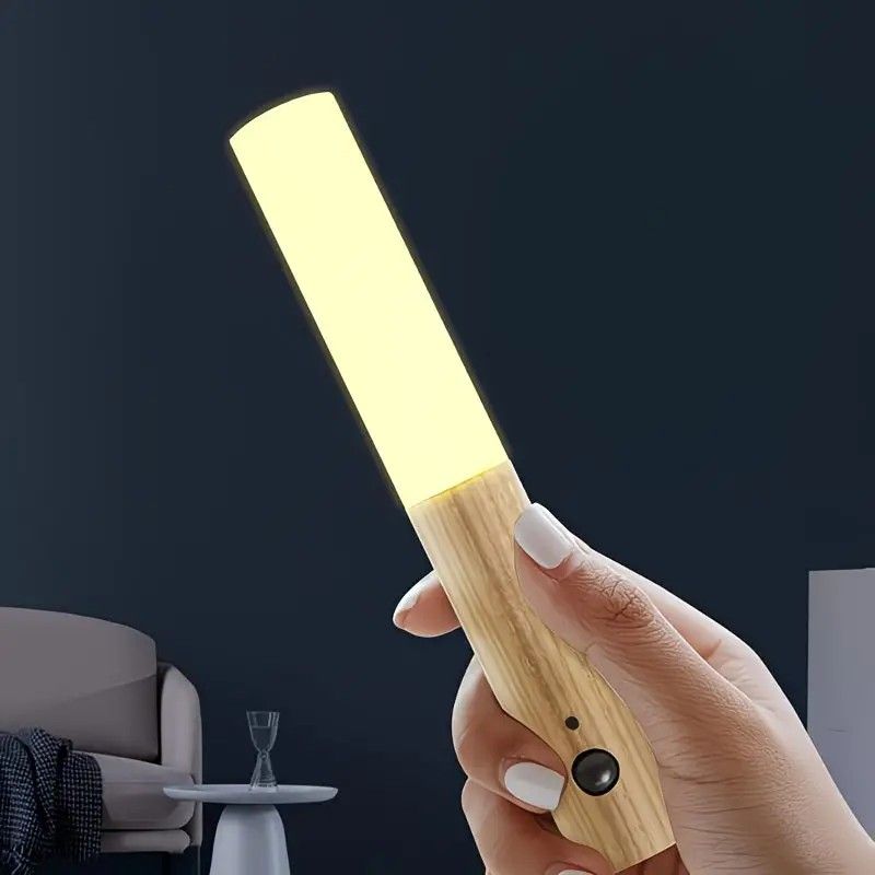 1-Pack USB Rechargeable Magnetic LED Night Light – Motion Sensor Wall Light for Bedroom, Kitchen & Bathroom/Ash wood color