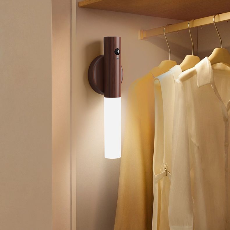 1-Pack USB Rechargeable Magnetic LED Night Light – Motion Sensor Wall Light for Bedroom, Kitchen & Bathroom/Ash wood color