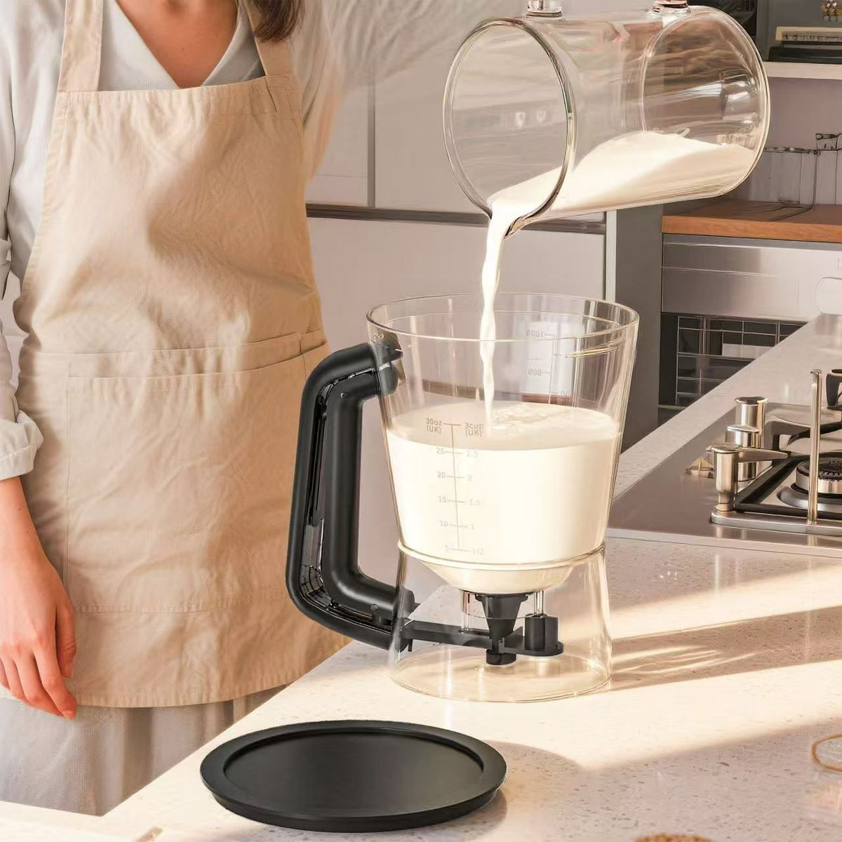 Handheld Batter Dispenser with Measuring Cup, PP Cake Waffle Pancake Batter Separator, DIY Baking Tool.(black)