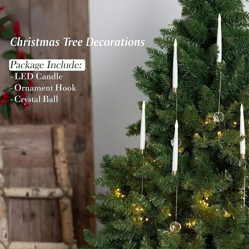 6-Pack Flameless Tapered LED Christmas Candles, Remote Control Timer Crystal Hook Decoration