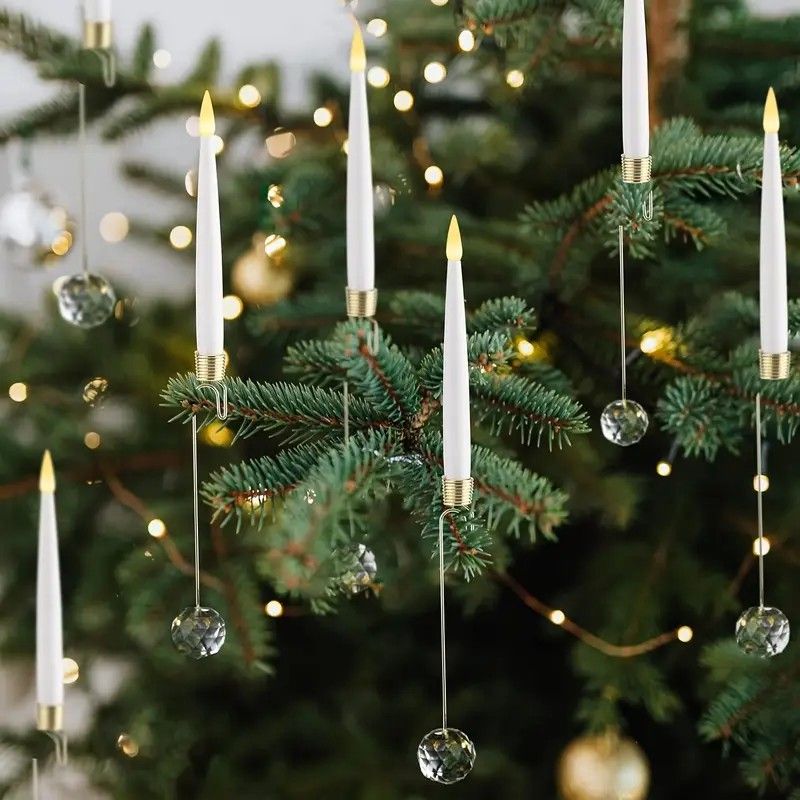 6-Pack Flameless Tapered LED Christmas Candles, Remote Control Timer Crystal Hook Decoration