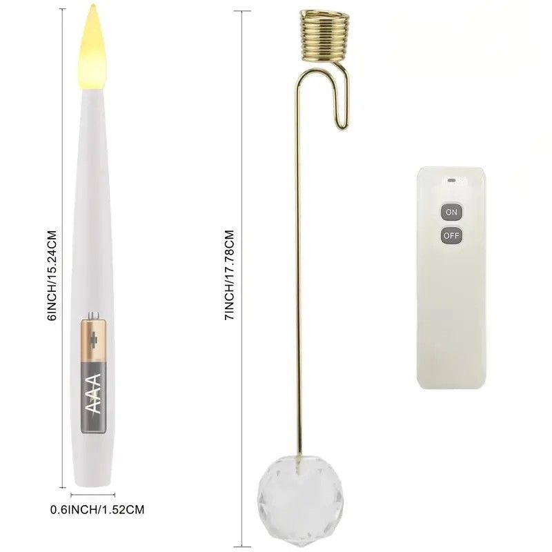 6-Pack Flameless Tapered LED Christmas Candles, Remote Control Timer Crystal Hook Decoration