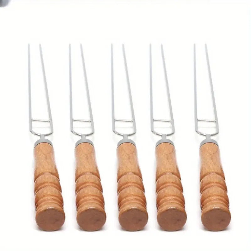 Upgraded Stainless Steel BBQ Skewers Set with Thickened Heat-Resistant Beech Wood Handles, U-Shaped & Spiral Dual Styles for Anti-Slip Meat-Locking, Comes with Oxford Bag for Portable Storage, Essential for Outdoor Grilling & Camping.
