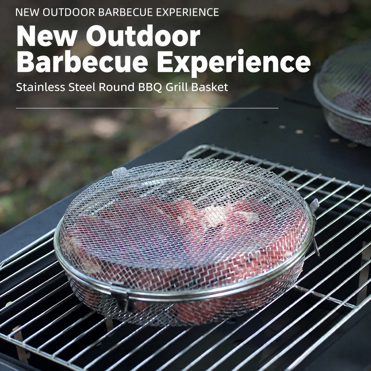 Stainless Steel Round BBQ Basket, Portable Outdoor Grill Grate, Lock-in Freshness, Single/Double-sided Grilling, Camping Picnic BBQ Tool