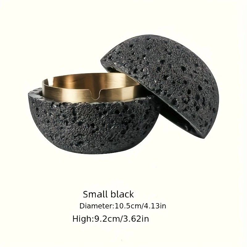 Nordic industrial style concrete ashtray, handcrafted with natural texture, detachable stainless steel bowl with anti-ash lid — easy to clean, durable, suitable for living rooms, bars, offices, ideal gift for Father’s Day, Christmas, housewarming.(BLACK)