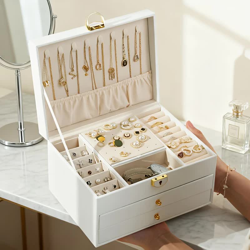 BLACK Multi - layer Jewelry Storage Box: Velvet Lining, Three - layer Zoning, Double - drawer Storage for Accessories