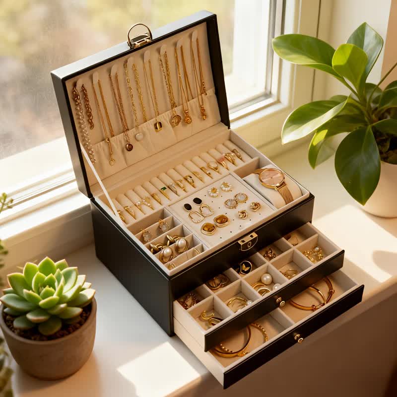 White Multi - layer Jewelry Storage Box: Velvet Lining, Three - layer Zoning, Double - drawer Storage for Accessories