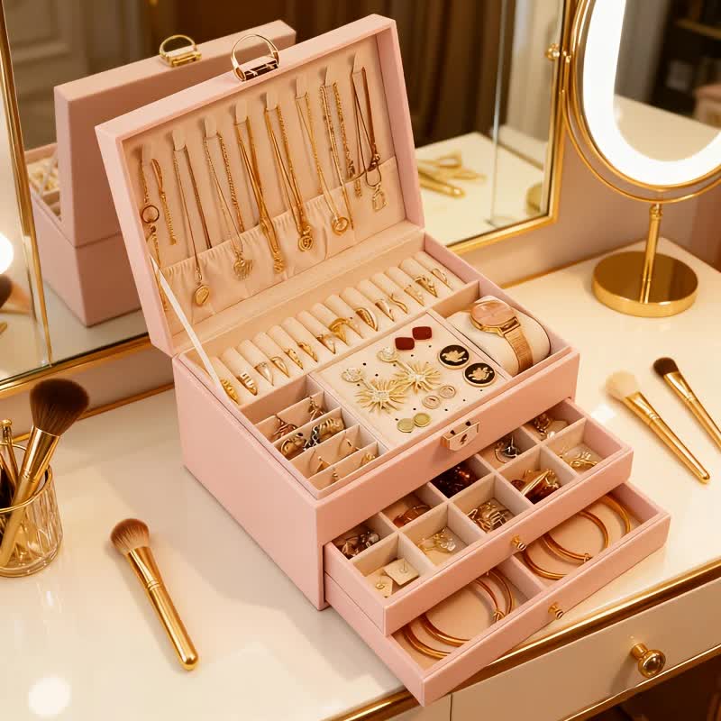White Multi - layer Jewelry Storage Box: Velvet Lining, Three - layer Zoning, Double - drawer Storage for Accessories