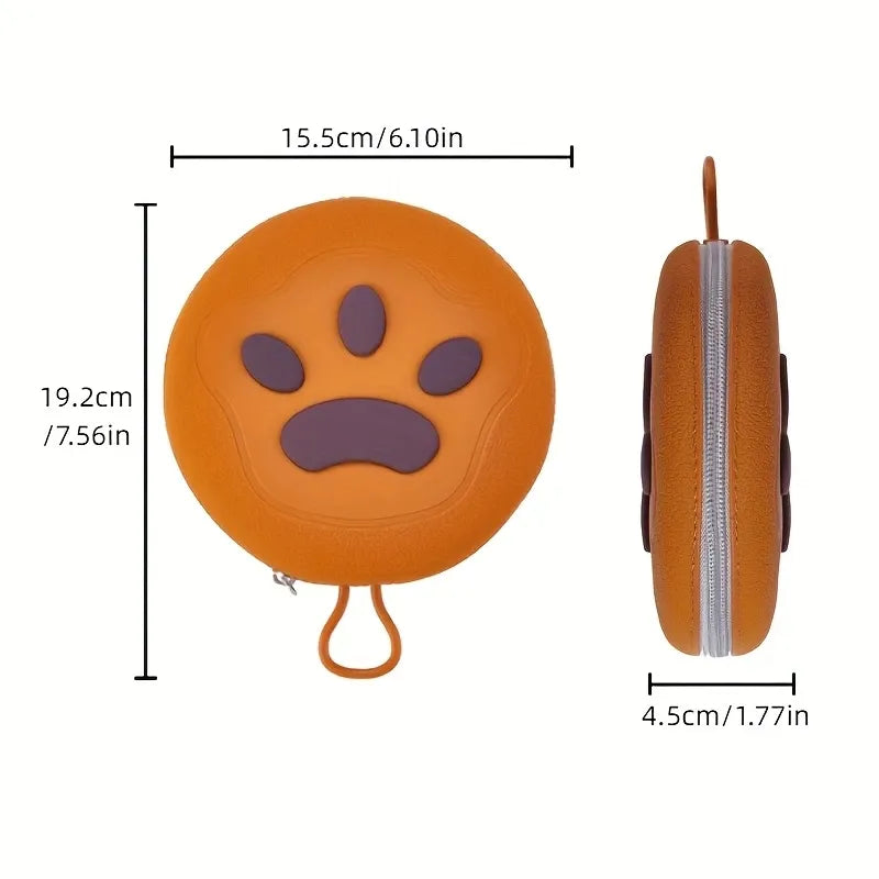Bear Paw Foldable Pet Bowl: Heat-Resistant Silicone / Dual Bowls for Food & Water Separation / Explosion-Proof Zipper Storage Bag, Lightweight & Portable, Essential for Pet Eating & Drinking on Camping & Walks!(brown)