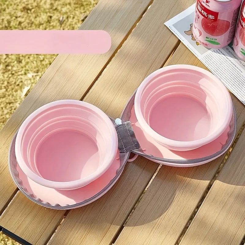 Bear Paw Foldable Pet Bowl: Heat-Resistant Silicone / Dual Bowls for Food & Water Separation / Explosion-Proof Zipper Storage Bag, Lightweight & Portable, Essential for Pet Eating & Drinking on Camping & Walks!(brown)