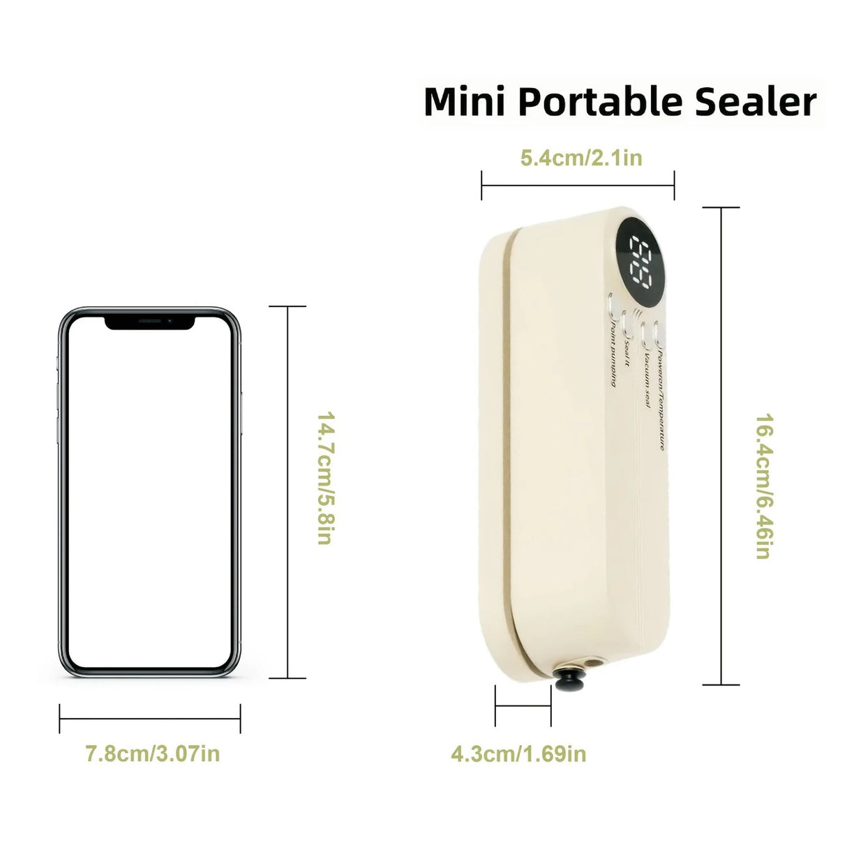 beige.USB Rechargeable Portable Vacuum Sealer, includes sealing bags and a rapid vacuum pump. Space-saving design, suitable for vacuum packing snacks, meat, fruits, and vegetables for food preservation.