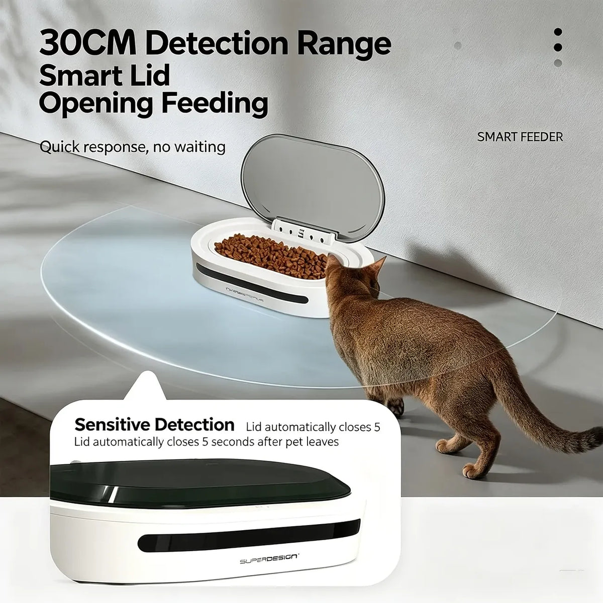 Smart Sensor Pet Feeder: 30cm Infrared Auto Open/Close / Airtight Freshness / Dual Power / Detachable Inner Bowl, 300ml Dust & Pest Proof, Worry-Free Feeding!