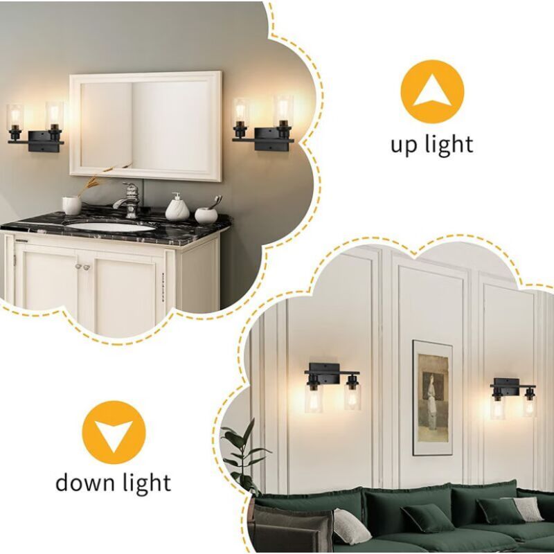 Black Vanity Light Glass Shade Wall Lamp Vintage Style Indoor Wall Sconces for Bathroom