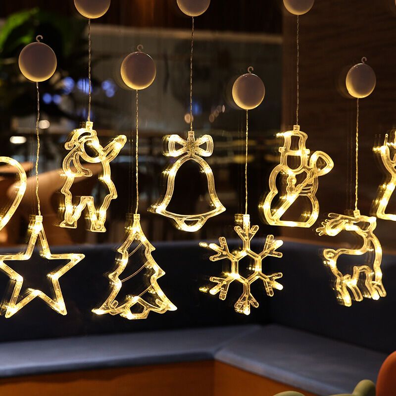 Christmas Window Lights, Hanging Christmas Window Light with Suction Cup, Battery Operated Hanging Lamp Decorations for Holiday Store Snowman